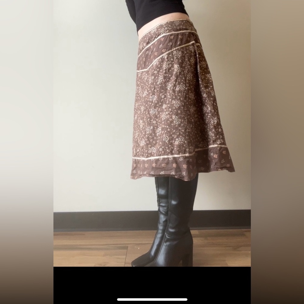New York & Company Brown Floral A-Line Skirt
